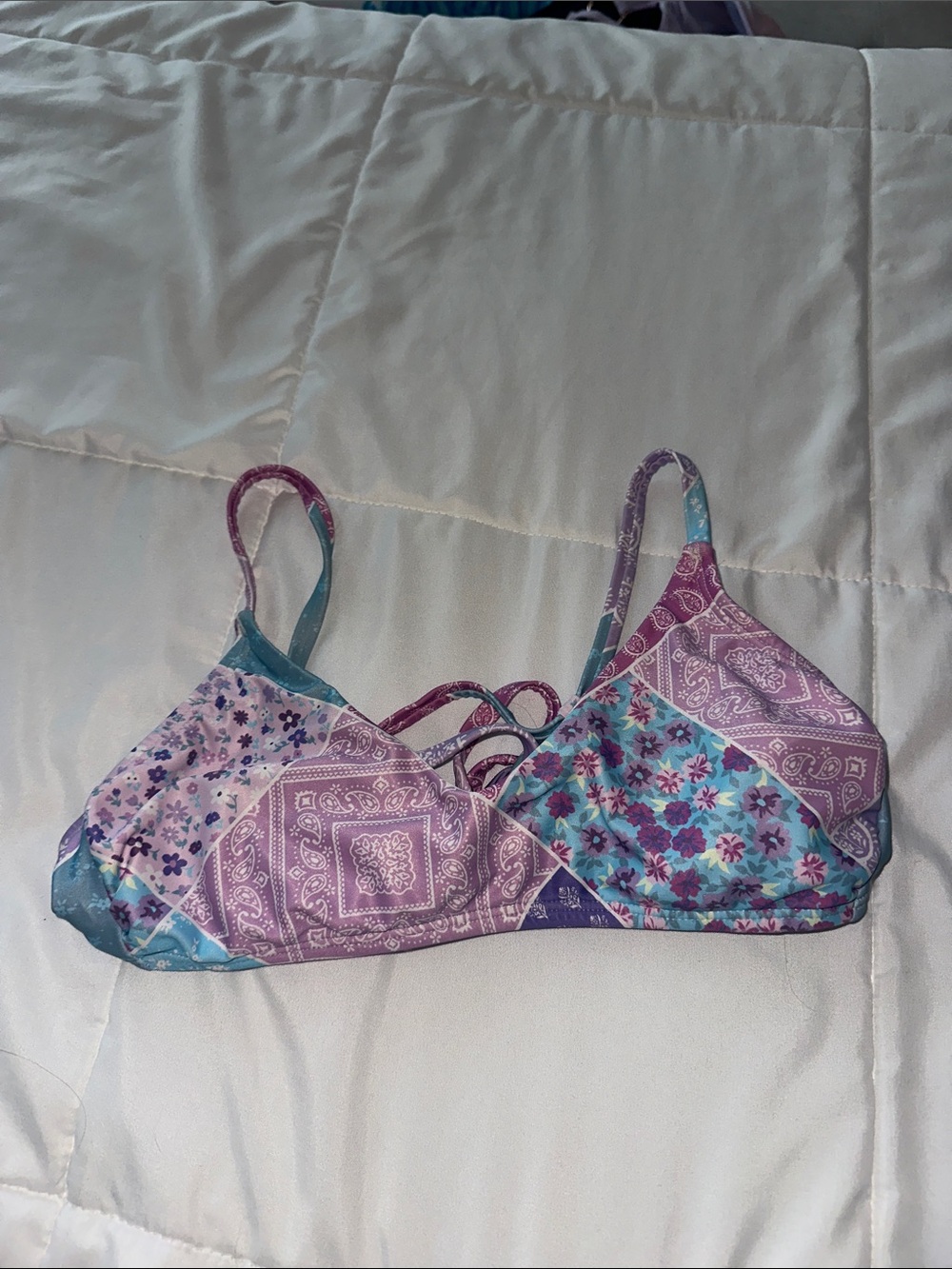 wild fable Purple & Teal Patchwork Floral Triangle Bikini Top